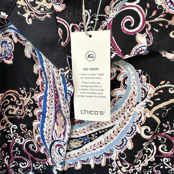 Chico’s Blouse No Iron Paisley Multi Color Long Sleeve Fall XL Size 3 New - Picture 3 of 8